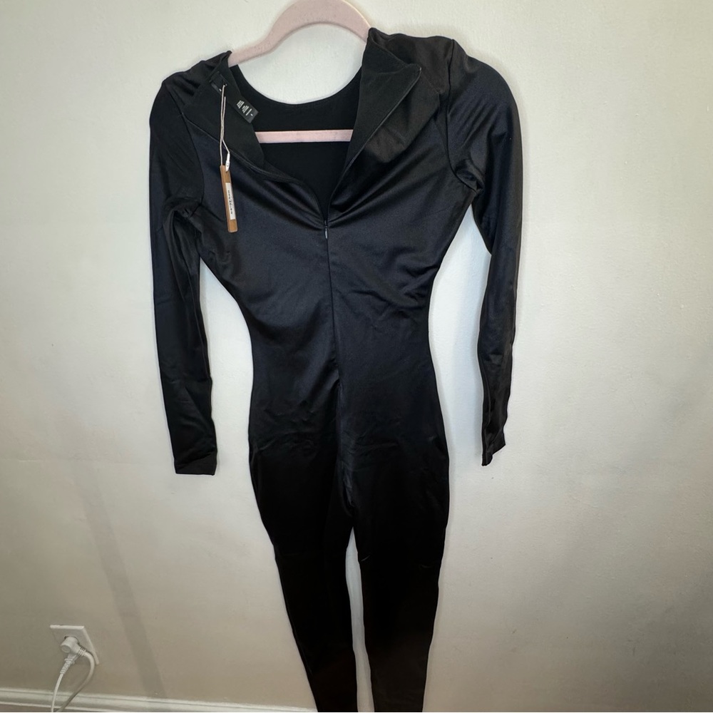 NEW NWT SKIMS SHINE ALL-IN-ONE CREW NECK LONG SLEEVE ONESIE ONYX SIZE S